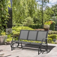 Outsunny Banc à Bascule de Jardin à 3 Places en Métal et Tissu en Maille Respirant, 147x75x85cm, Gris(m-2)
