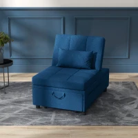 HOMCOM Sofá cama convertible 1 plaza sillón cama con respaldo ajustable asiento acolchado y almohada Azul(m-2)