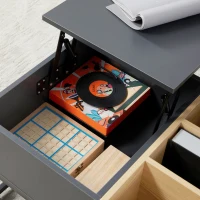 HOMCOM Mesa de centro elevable 2 tableros con compartimentos ocultos y estantes abiertos efecto madera Gris Oscuro(m-5)