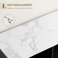 HOMCOM Mueble de Almacenamiento Buffet con acabado de mármol y doble puerta de rejilla 86x40x90 cm Blanco y Negro(m-4)