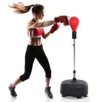 HOMCOM Ensemble punching-ball, ensemble d'entraînement de boxe, réglable en hauteur de 136 à 154 cm, avec 1 paire de gants, Convient aux professionnels et aux débutants(m-2)