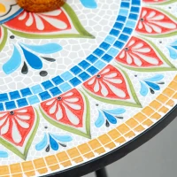 Outsunny Mesa de Jardín Mosaico Redonda Mesita Auxiliar Bistró con Placa de Mosaico de Cerámica Metal Rojo+Azul+Blanco 60 cm(m-4)