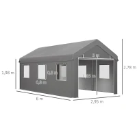 Outsunny Carpa garaje 6x2,95x2,78 m acero galvanizado PE de alta densidad 160 g/m² 2 puertas enrollables y 6 ventanas(m-3)