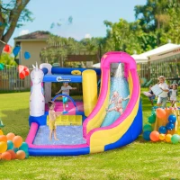 Outsunny Castello Gonfiabile per Bambini con Scivolo, Piscina e Canestro da Basket, Gioco Gonfiabile Gigante e Rimbalzante per 3 Bambini, 360x305x210 cm(m-2)