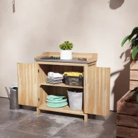 Outsunny Armadio da giardino con 2 ripiani e piano zincato in legno di pino(m-2)