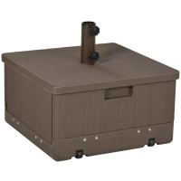 Outsunny Pie de parasol base de lestage sombrilla mesa auxiliar jardinera con drenaje ruedas asas PE y metal marron(m-1)