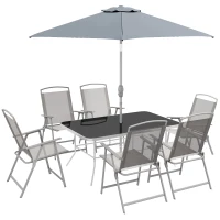 Outsunny Gartenmöbel-Set 8-teilig mit großem Sonnenschirm, Tisch und klappbaren Stühlen - Epoxid-Stahl, Textilene, Polyester in Grau(m-6)