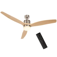 HOMCOM Ventilador de techo reversible con luz LED 6 velocidades silencioso - control remoto - diámetro 132 cm natural(m-1)