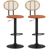 HOMCOM Set di 2 Sgabelli da Bar Regolabili in Altezza con Schienale in Rattan e Poggiapiedi, Marrone(m-1)
