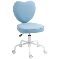 HOMCOM Chaise de Bureau en Cœur avec 5 Roulettes et Hauteur Réglable en Tissu, 40x50x79-89cm, Bleu(m-5)