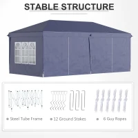 Outsunny Vouwtent van 6 x 3 m, verwijderbare zijwanden, grote ramen, deuren met ritssluiting, stalen frame, blauw(m-7)