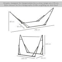 Outsunny Soporte para Hamacas 2 en 1, resistente a la intemperie, plegable, 290x92x88 cm, Negro(m-3)