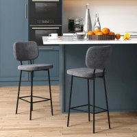 HOMCOM Conjunto de 2 Taburetes de bar sillas altas sillas de cocina con reposapiés y respaldo de tela de lino y acero(m-2)