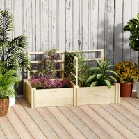 Outsunny Jardinière avec 3 Treillis et 2 Pots en Bois de Sapin avec Fond Ouvert, 119x62.5x64 cm, couleur Bois(m-2)