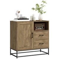 HOMCOM Mueble de Almacenamiento Buffet con 2 cajones compartimento abierto y estante ajustable 80x40x78 cm natural(m-6)
