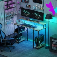 HOMCOM Escritorio de ordenador 120 cm con almacenamiento con luces LED estantes de almacenamiento soporte de pantalla natural(m-5)