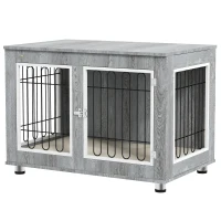 PawHut Gabbia per Cani con Vassoio Rimovibile, in Acciaio Effetto Legno, 90 x 58 x 65 cm, Grigio(m-5)