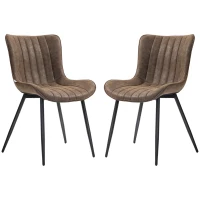 HOMCOM Set mit 2 modernen und knopfgehefteten Esszimmerstühlen für Wohnzimmer, Esszimmer, Schlafzimmer, braun(m-1)