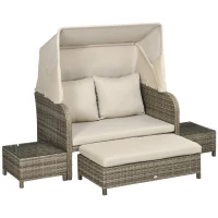 Outsunny Set da giardino 4 pezzi con divano 2 posti, 1 poggiapiedi, 2 tavolini con cuscini, beige e marrone(m-1)