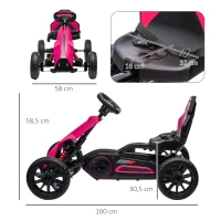 HOMCOM Go-Kart, véhicule pour enfants avec siège ajustable, véhicule à pédales, Tretauto avec frein à main, 3-8 ans, en plein air, Rose(m-3)
