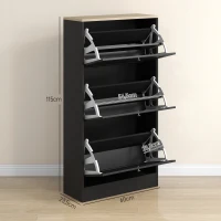 HOMCOM Schuhschrank im skandinavischen Stil 3 klappbare Türen für 18 Paar Schuhe 60 x 23,5 x 115 cm Schwarz in Holzoptik(m-3)
