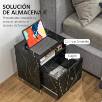HOMCOM Mesilla de Noche con Efecto Mármol Compartimiento Abierto y Cajón Mesa de Noche para Dormitorio 39x30x50 cm Negro(m-5)