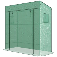 Outsunny Serra da Giardino a Murale Adossata con 1 Porta a Scomparsa, Telo PE Rinforzato, 2 Finestre, 196L x 77l x 197/178H cm, Verde(m-5)