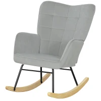 HOMCOM Sillón Mecedora Acolchado Grueso Amplio Respaldo Madera de Haya/Marco de Acero Soporta hasta 120 kg Gris Claro(m-7)