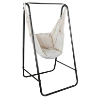 Outsunny Silla hamaca de jardín con soporte, silla colgante con cojín, apoyabrazos, ganchos, Blanco Crema(m-6)