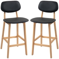 HOMCOM Conjunto de 2 taburetes de bar sillas altas revestimiento de poliuretano con respaldo y patas de madera Negro
