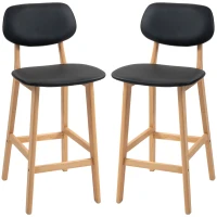 HOMCOM Conjunto de 2 taburetes de bar sillas altas revestimiento de poliuretano con respaldo y patas de madera Negro(m-1)
