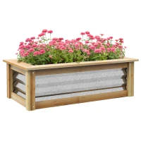 Outsunny Bac à plantes surélevé, design auto-drainant, sol ouvert, Métal+Bois, 90 x 45 x 30 cm(m-6)