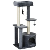 PawHut Kratzbaum für Katzen mit Sisal-Kratzbrettern Aktivitätszentrum Höhle Plattformen 2 Spielzeugen Grau(m-6)