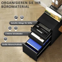 Vinsetto Aktenschrank aus Metall, Büroschrank, 3 Schubladen, rollbar, Schwarz(m-4)