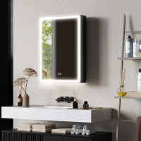HOMCOM Mobiletto Specchio, Mobiletto da Bagno con LED, 50 x 70 cm, dimmerabile, Antibuca, Nero(m-4)