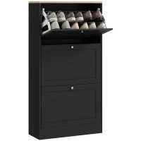 HOMCOM Schuhschrank im skandinavischen Stil 3 klappbare Türen für 18 Paar Schuhe 60 x 23,5 x 115 cm Schwarz in Holzoptik(m-6)
