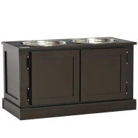 PawHut Gamelle surélevée pour Chiens, incluant Espace de Rangement, 60 cm x 30 cm x 34 cm, Marron + Argent(m-7)