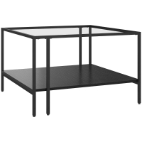 HOMCOM Mesa de centro cuadrada de 2 niveles con tablero de vidrio templado 1 estante diseño minimalista 73x73x46,5 cm Negro