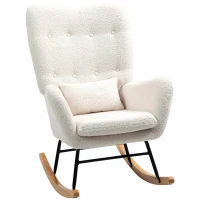 HOMCOM Sillón Mecedora cubierta de peluche acolchado grueso cojín lumbar antideslizante Blanco Crema(m-6)