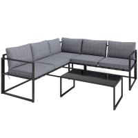 Outsunny Three-Piece L Shaped Garden Furniture Set with Cushions - Grey