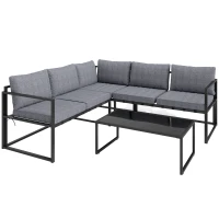 Outsunny Three-Piece L Shaped Garden Furniture Set with Cushions - Grey(m-1)