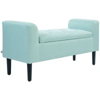 HOMCOM Banc avec Espace de Rangement, Banc Rembourré, Capacité 130 kg, Aspect Lin, Bois de Caoutchouc, 116 x 44 x 58 cm, Vert(m-7)