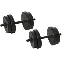 HOMCOM Set de Pesas Cortas Total 20 Kg - Pesas Ajustables - Barras incluidas - Entrenamiento Muscular & Halterofilia - Acero HDPE Negro(m-6)