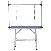 PawHut Table de Toilettage pour Animaux Table de Soins Table de Tonte avec Panier inférieur pour Chiens ajustable en hauteur pliable Acier Inoxydable Métal Bleu 107 x 60 x 170 cm(m-1)