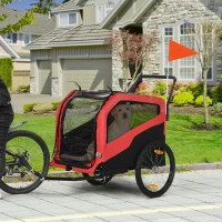 PawHut Remolque para perros, Remolque de Bicicleta, con Reflectores, 1 Bandera, con correa de seguridad 170x77x90 cm, Rojo(m-2)