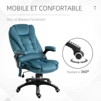 Vinsetto Poltrona da Ufficio Massaggiante e Riscaldante, Sedia da Ufficio, Sedia Ergonomica con Altezza Regolabile, Schienale Reclinabile e Telecomando Filare, Girevole a 360°, Tessuto di Poliestere, Blu(m-3)