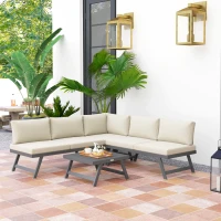 Outsunny Set da giardino d'angolo e convertibile 4 pezzi con 2 divani, 1 poltrona ad angolo e 1 tavolino basso(m-3)