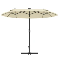 Outsunny Parasol Doble con Luces LED y Base en Cruz, en Poliéster y Acero, 295x150x219 cm, Blanco Crema(m-6)