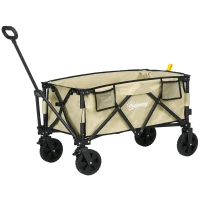Outsunny Chariot de Jardin Pliable de 78L en Acier, tissu Oxford et Plastique, 105x52x70-110 cm, couleur Kaki(m-1)
