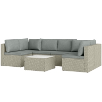Outsunny Modulares 6-Personen-Gartenlounge-Set aus Kunststoff-Rattan mit Sofas und Glastisch, braun